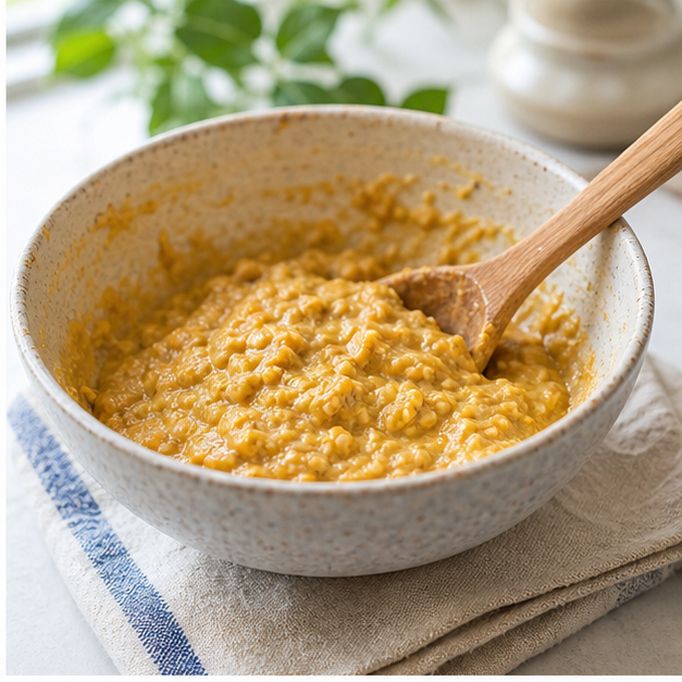 Step 2: Mix pumpkin, banana, oat flour, and beaten egg until combined.